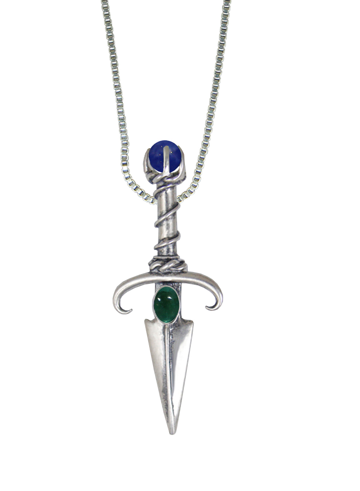 Sterling Silver Black Prince's Knife Dagger Pendant With Fluorite And Sodalite